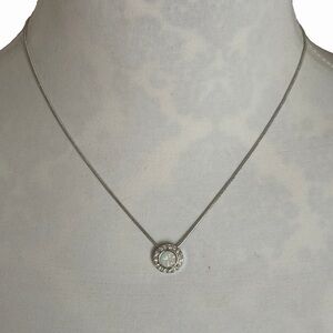 Silver Tone Opaline Colored Crystal Halo Pendant Necklace – Adjustable Chain